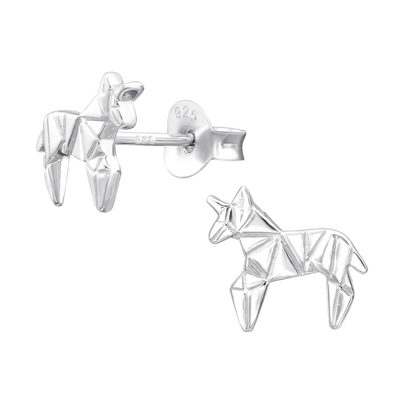 Origami egyszarvú gyerek fülbevaló, stift, egyszínű, 925 ezüst