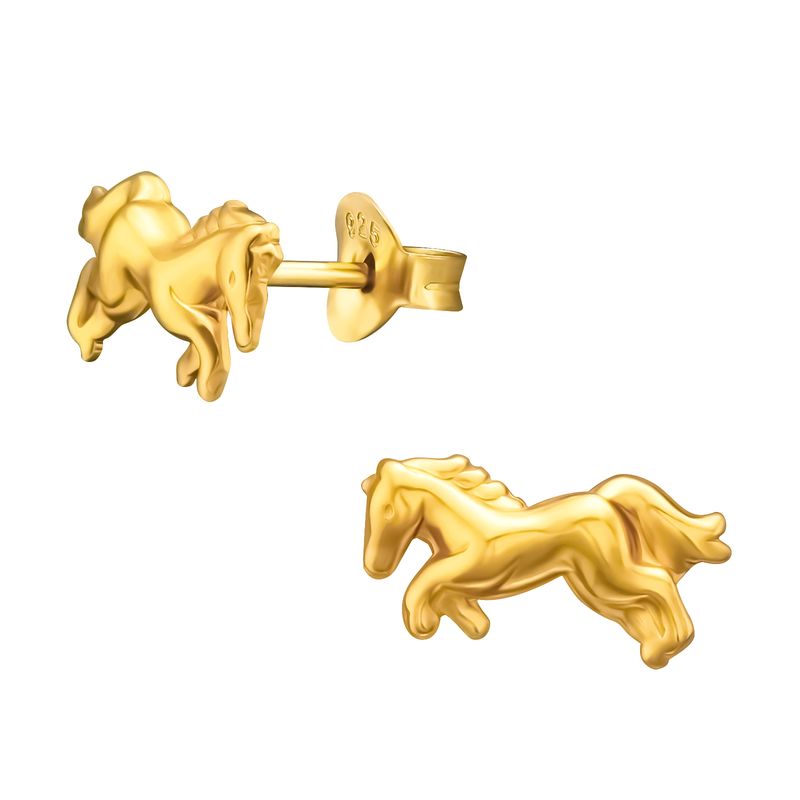 Ló aranyozott gyerek fülbevaló, stift, egyszínű, 925 ezüst