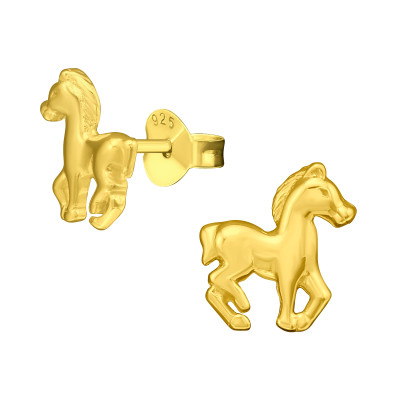 Ló 24k aranyozott stift ezüst lány fülbevaló szett