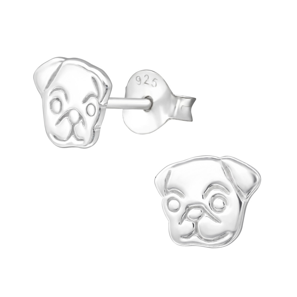 Bulldog kutyás gyerek fülbevaló, stift, egyszínű, 925 ezüst