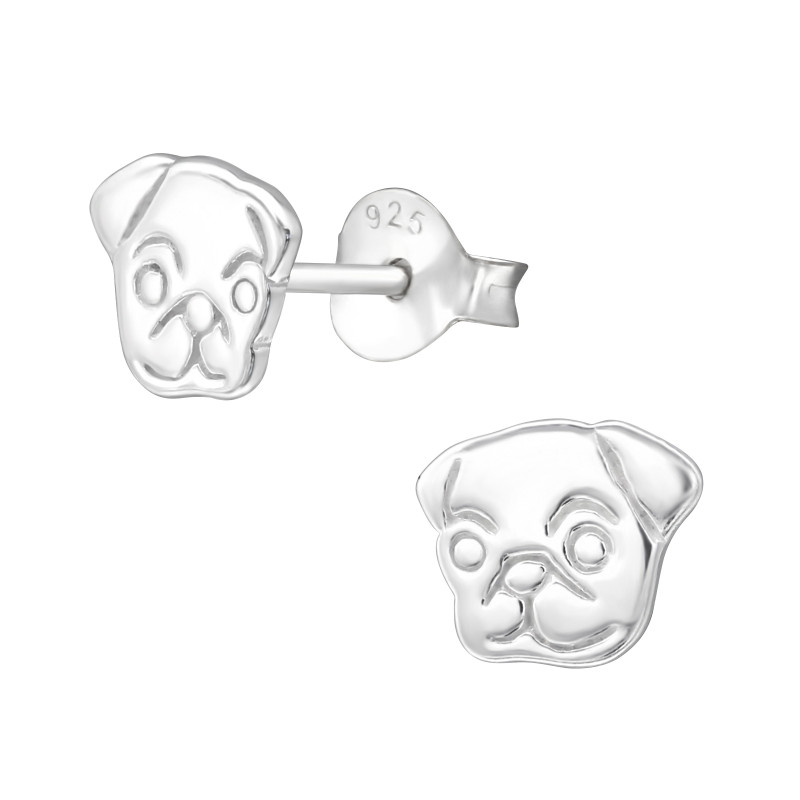 Bulldog kutyás gyerek fülbevaló, stift, egyszínű, 925 ezüst