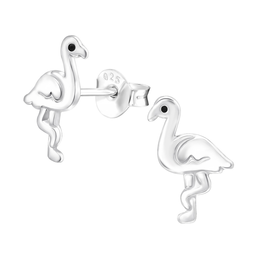 Flamingó gyerek fülbevaló, stift, egyszínű, 925 ezüst