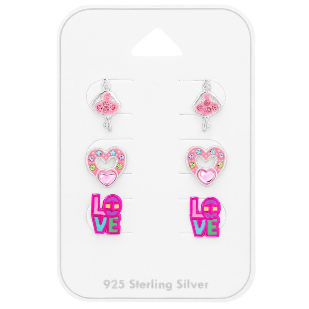 Balerina, Szív, Love gyerek ékszer szett, stift fülbevaló szett, 925 ezüst Balerina, Szív, Love gyerek ékszer szett, stift fülbevaló szett, 925 ezüst
