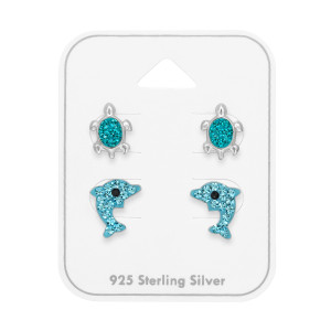 Delfin és Teknős gyerek ezüst ékszer szett - 2 pár fülbevaló