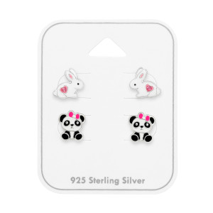 Nyuszi és Pandamackó gyerek ezüst ékszer szett - 2 pár fülbevaló Nyuszi és Pandamackó gyerek ezüst ékszer szett - 2 pár fülbevaló
