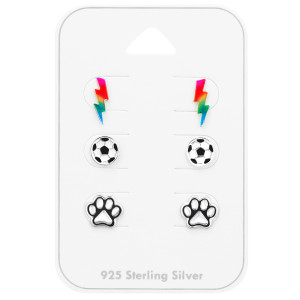 Villám, focilabda, mancs gyerek ékszer szett, stift fülbevaló szett, 925 ezüst