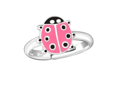 Pink katicabogár, 925 ezüst gyerek gyűrű, állítható Pink katicabogár, 925 ezüst gyerek gyűrű, állítható