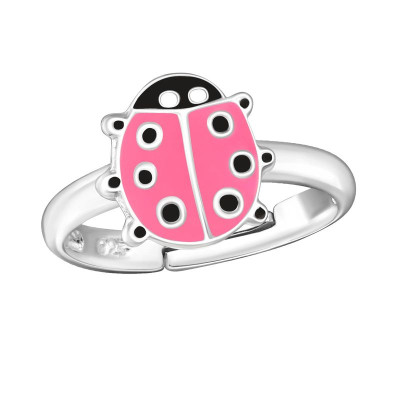 Pink katicabogár, 925 ezüst gyerek gyűrű, állítható