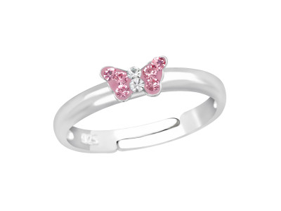 Pillangós, 925 ezüst kislány gyűrű, állítható, pink