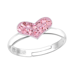 Szív rózsaszín kristályos gyerek gyűrű, állítható, 925 ezüst