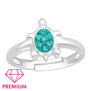 Teknősbéka türkiz kristályokkal, állítható gyerek prémium ezüst gyűrű