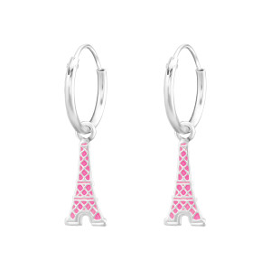 Eiffel torony gyerek fülbevaló, karika, 925 ezüst