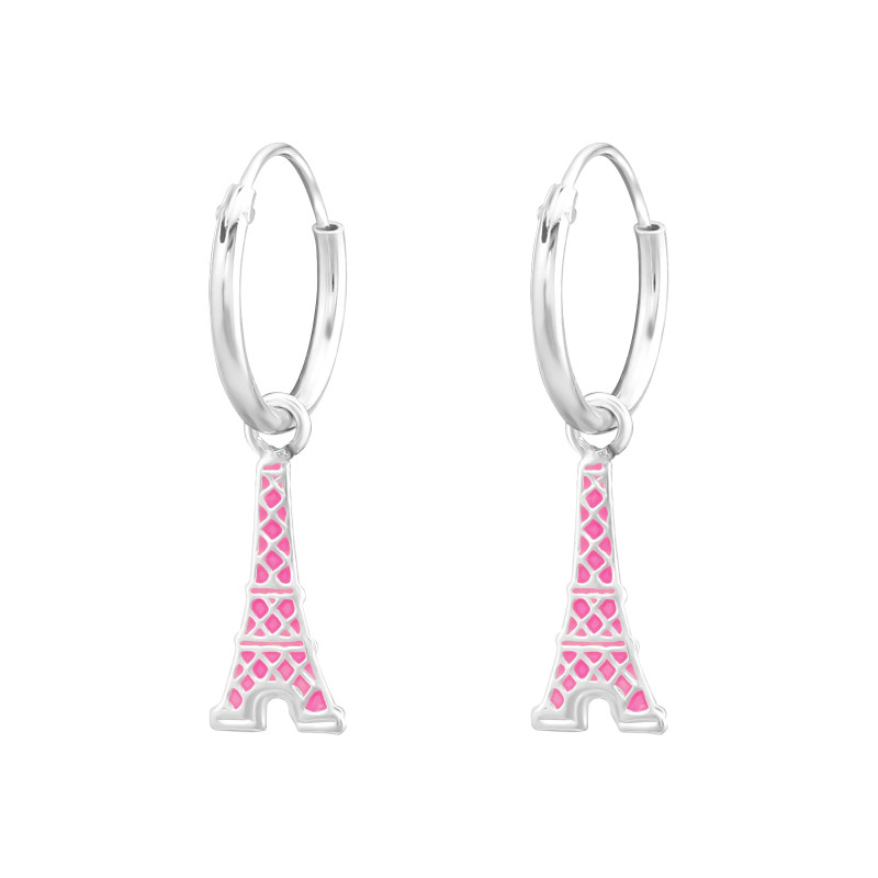 Eiffel torony gyerek fülbevaló, karika, 925 ezüst