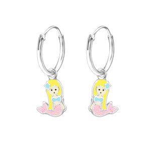 Csillámos ezüst hableány lány fülbevaló