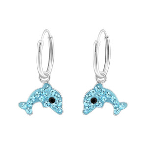 Karika kislány fülbevaló, kék köves delfines