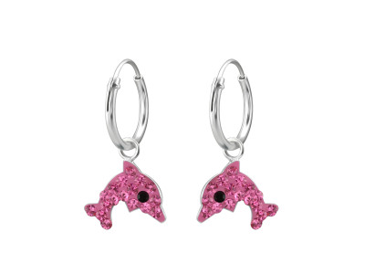 Delfines kislány fülbevaló, karika, pink