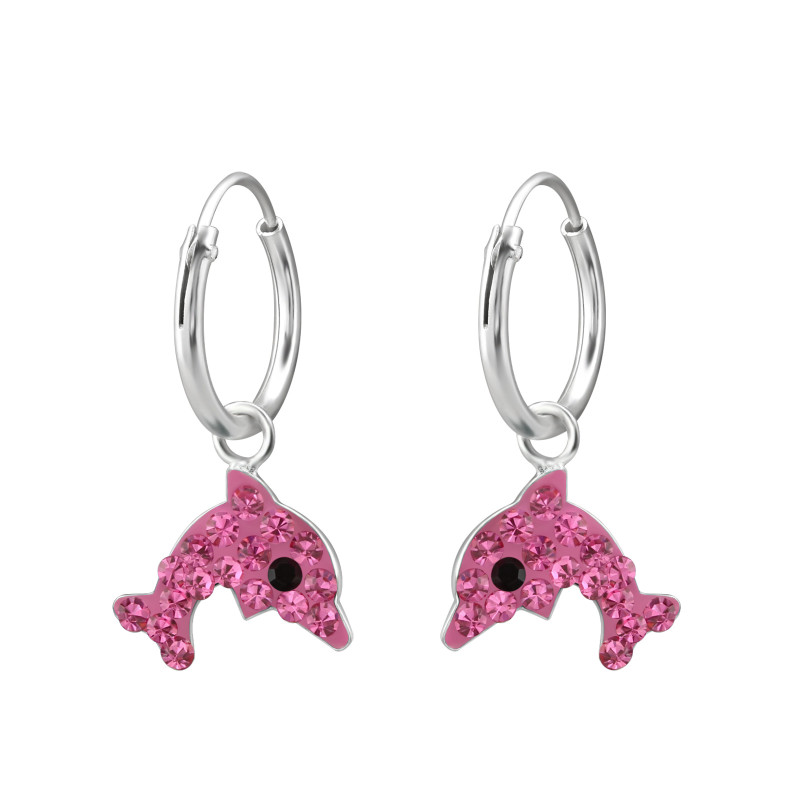 Delfines kislány fülbevaló, karika, pink