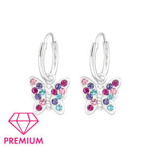 Köves lepkés karika prémium ezüst kislány fülbevaló, színes