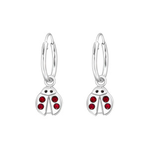 Katicabogár gyerek fülbevaló, karika, 925 ezüst