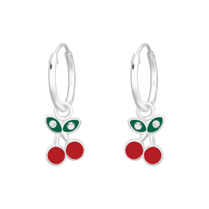 Cseresznye gyerek fülbevaló, karika, 925 ezüst