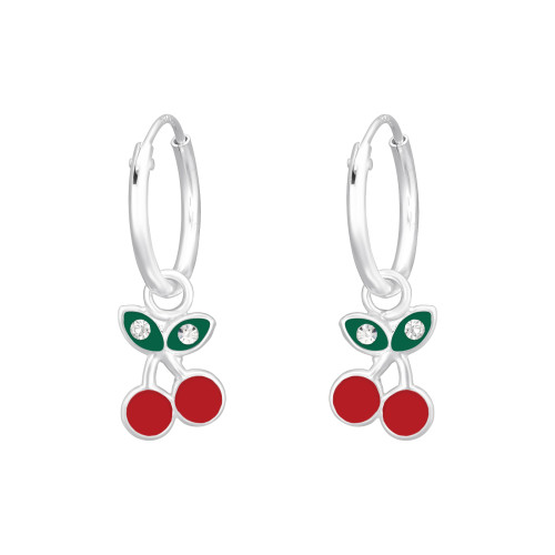 Cseresznye gyerek fülbevaló, karika, 925 ezüst