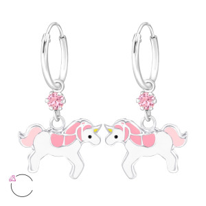 Kristály egyszarvú karika kislány fülbevaló, pink