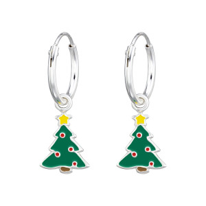 Fenyőfa gyerek fülbevaló, karika, 925 ezüst