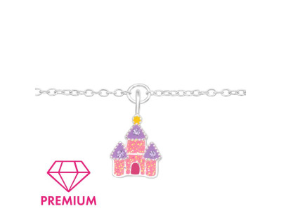 Kastély, pink gyerek prémium ezüst karkötő - 18 cm Kastély, pink gyerek prémium ezüst karkötő - 18 cm