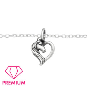 Szív lófejes ezüst gyerek karkötő - 18 + 4 cm