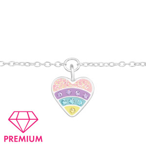 Színes szíves gyerek prémium ezüst karkötő - 18 + 4 cm