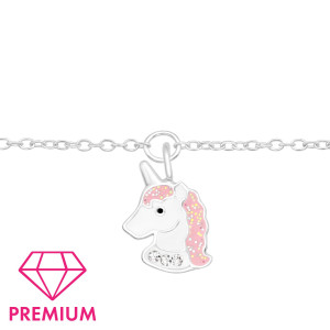 Unikornis ezüst prémium kislány karkötő, köves - 18 + 4 cm