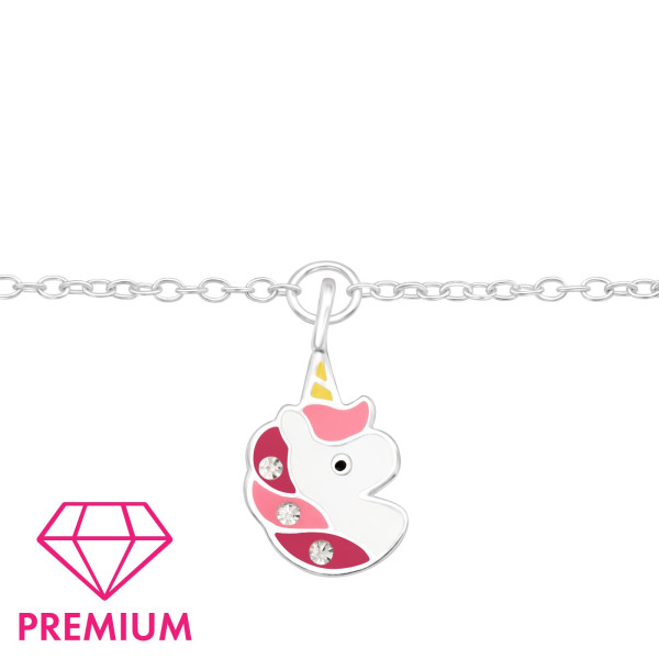 Egyszarvú fejes pink gyerek prémium ezüst karkötő - 18 + 4 cm