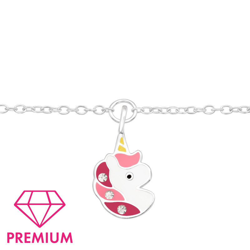 Egyszarvú fejes pink gyerek prémium ezüst karkötő - 18 + 4 cm