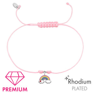 Állítható zsinóros kislány karkötő, ezüst szivárvány medállal Állítható zsinóros kislány karkötő, ezüst szivárvány medállal