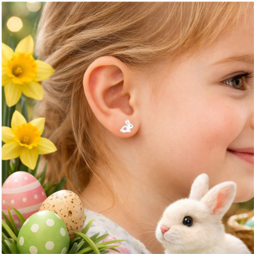 Nyuszi kislány fülbevaló, stift, színes, 925 ezüst Nyuszi kislány fülbevaló, stift, színes, 925 ezüst