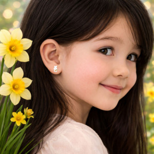 Nyuszi lányos fülbevaló, stift, színes, 925 ezüst