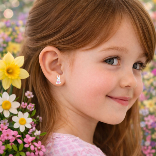 Nyuszis prémium ezüst stift gyerek fülbevaló