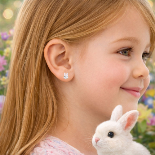 Nyuszi aranyos gyerek fülbevaló, stift, kristály, 925 ezüst Nyuszi aranyos gyerek fülbevaló, stift, kristály, 925 ezüst