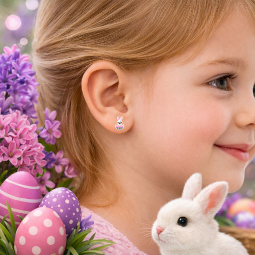 Húsvéti tojás és nyuszi gyerek fülbevaló, stift, színes, 925 ezüst Húsvéti tojás és nyuszi gyerek fülbevaló, stift, színes, 925 ezüst