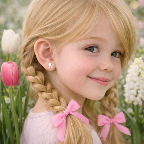 Nyuszis gyerek fülbevaló, stift, kristály, 925 ezüst