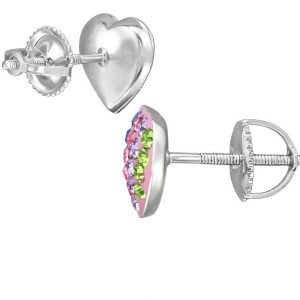 Szíves csavaros záras stift gyerek fülbevaló, 925 ezüst