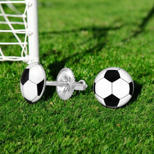 Focilabda csavaros biztonságos stift gyerek fülbevaló, 925 ezüst Focilabda csavaros biztonságos stift gyerek fülbevaló, 925 ezüst