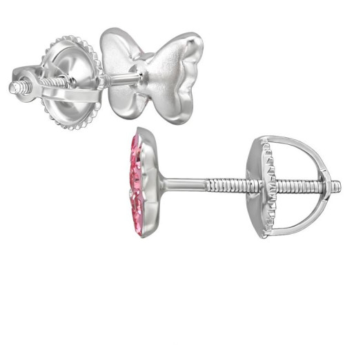 Pillangó csavaros záras stift gyerek fülbevaló, 925 ezüst
