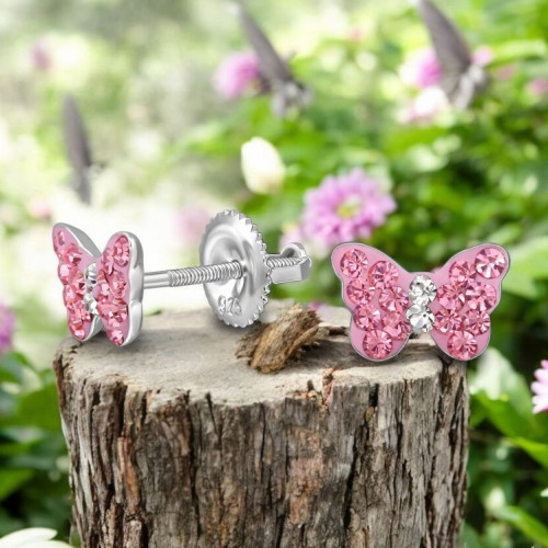 Pillangó csavaros záras stift gyerek fülbevaló, 925 ezüst