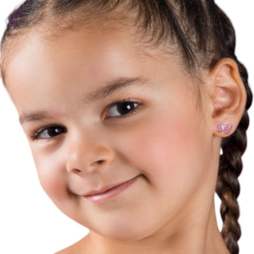 Pillangó csavaros záras stift gyerek fülbevaló, 925 ezüst