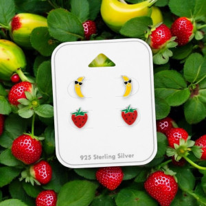 Eper és Banán gyerek ezüst ékszer szett - 2 pár fülbevaló