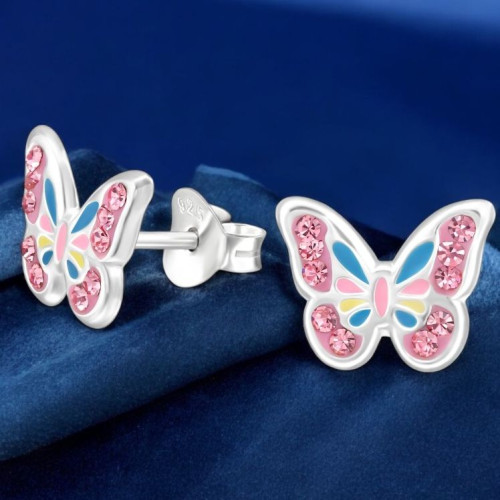 Pillangó kristály ezüst gyerek stift fülbevaló