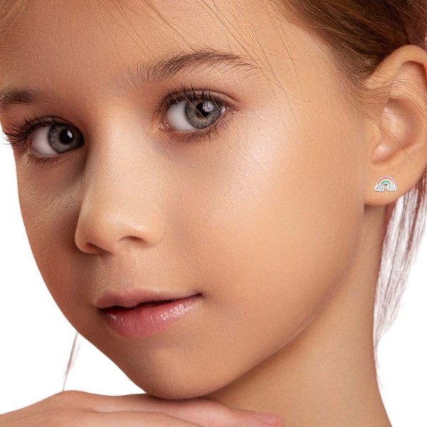 Pasztel szivárványos ezüst gyerek stift fülbevaló - 1 pár Pasztel szivárványos ezüst gyerek stift fülbevaló - 1 pár