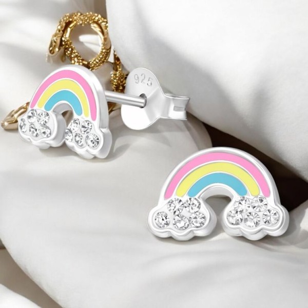 Pasztel szivárványos ezüst gyerek stift fülbevaló - 1 pár Pasztel szivárványos ezüst gyerek stift fülbevaló - 1 pár