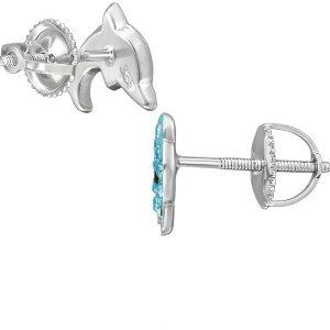 Delfin csavaros záras stift gyerek fülbevaló, 925 ezüst